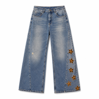 Womens straight-cut embroidered denim pants