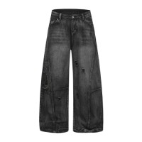Mens denim patch wide-leg pants